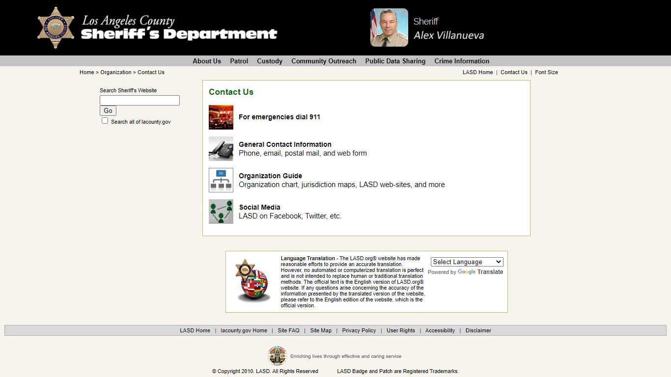 LASD - Organization - Contact Us - la-sheriff.org
